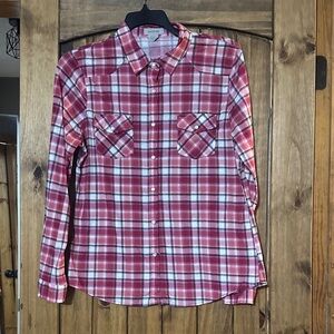Passport pink and White Plaid Women's Button Down Shirt Flannel